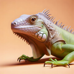 there is a green iguana sitting on a tan surface Generative AI