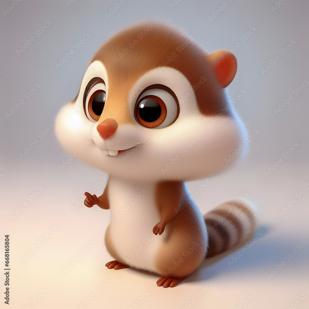 Poster a close up of a small toy squirrel sitting on a white surface generative ai