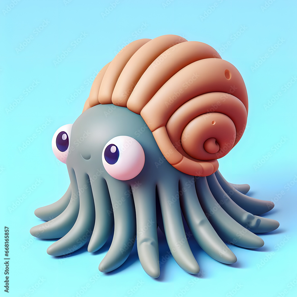 Poster there is a toy octopus with a snail head on it generative ai