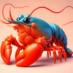 a close up of a lobster with a blue and orange shell Generative AI