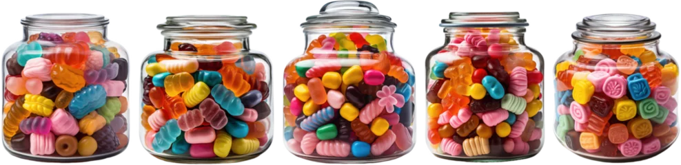 Fotobehang collection of glass jars filled with sweets © Farantsa