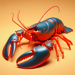 a close up of a lobster with a red and blue shell Generative AI