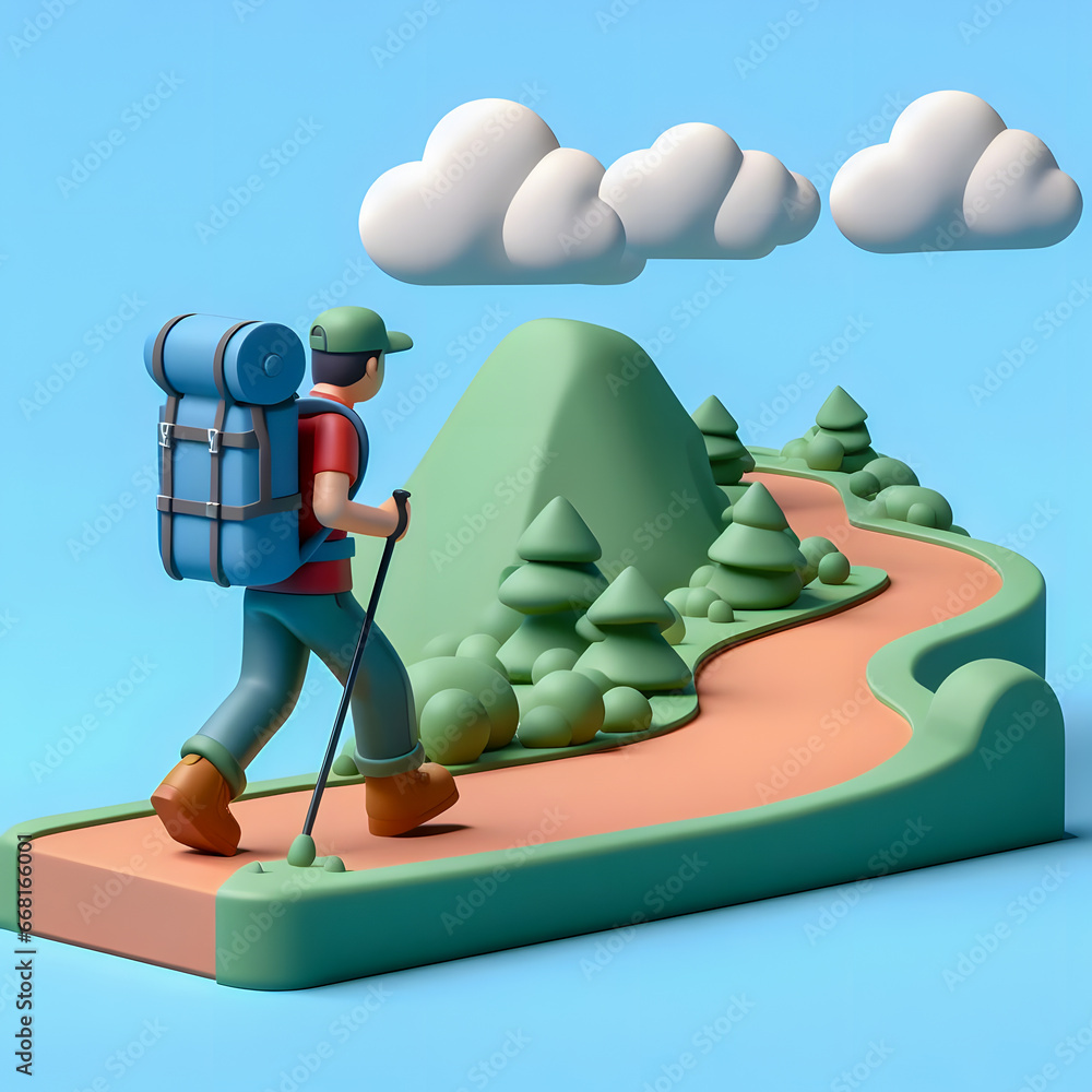 Aufkleber arafed man with backpack walking on a path in the mountains generative ai