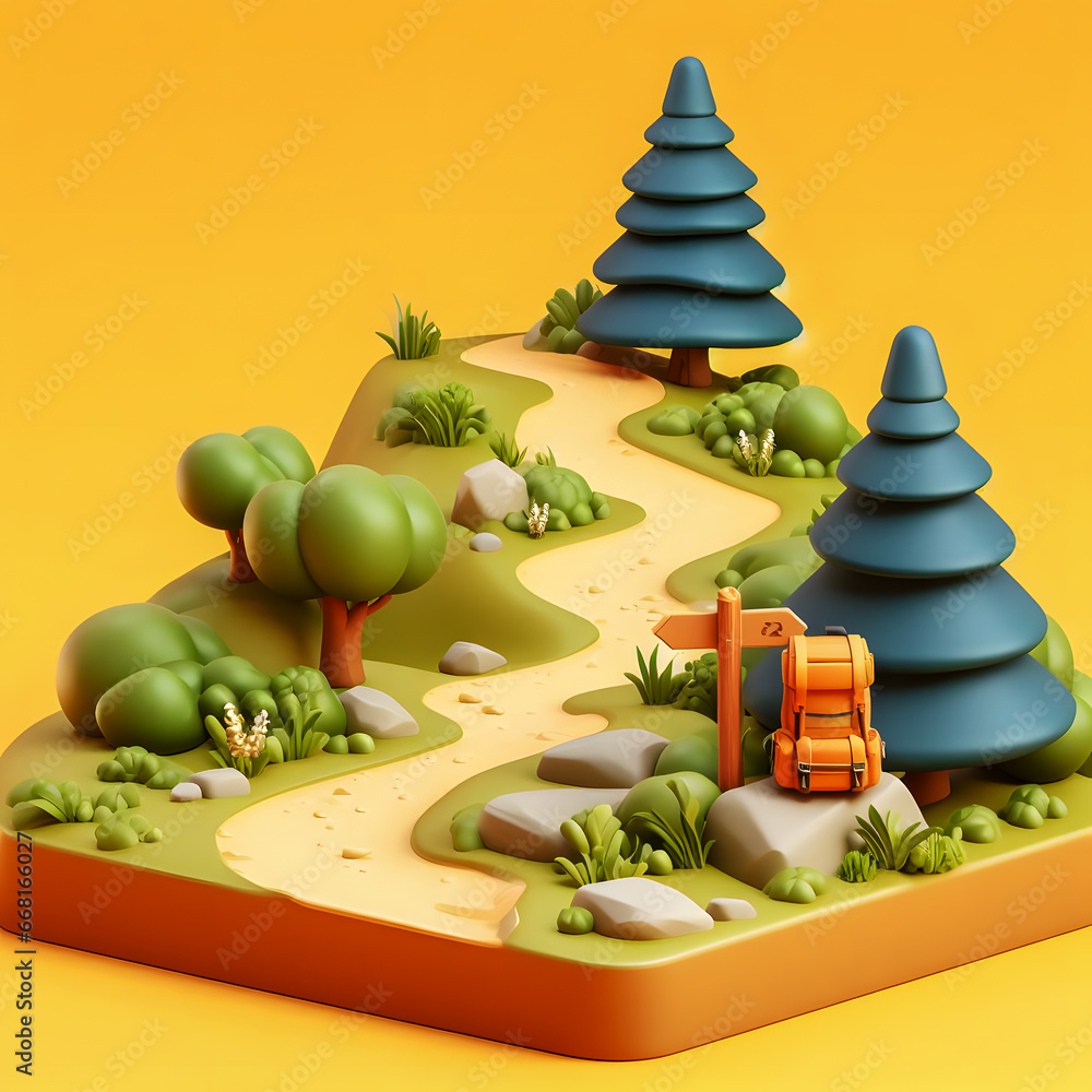 Aufkleber there is a small toy of a small park with trees generative ai