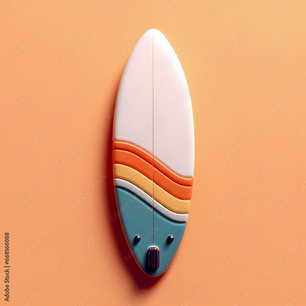 Poster there is a surfboard that is on a wall with a pink background generative ai