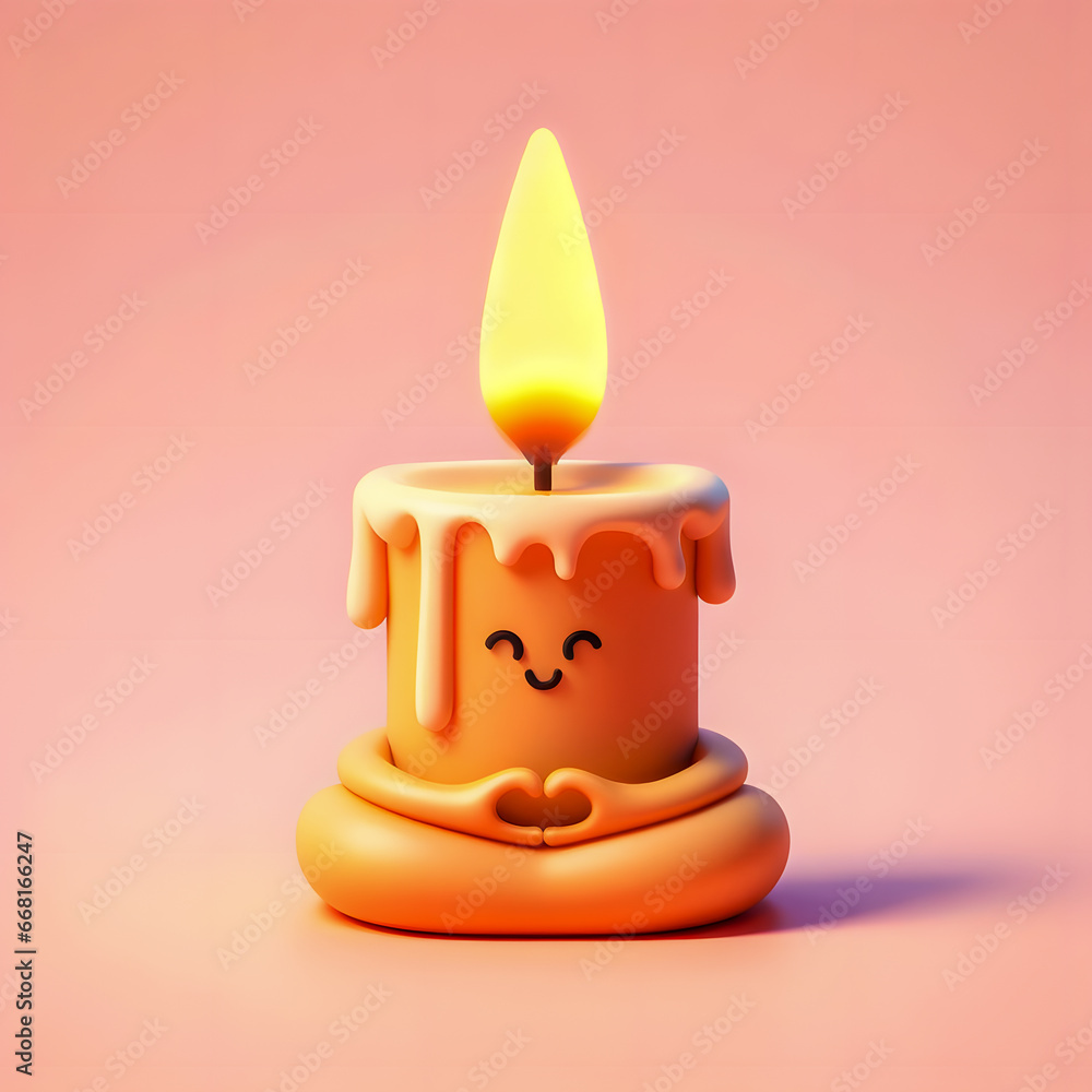 Poster there is a small candle with a face on it generative ai