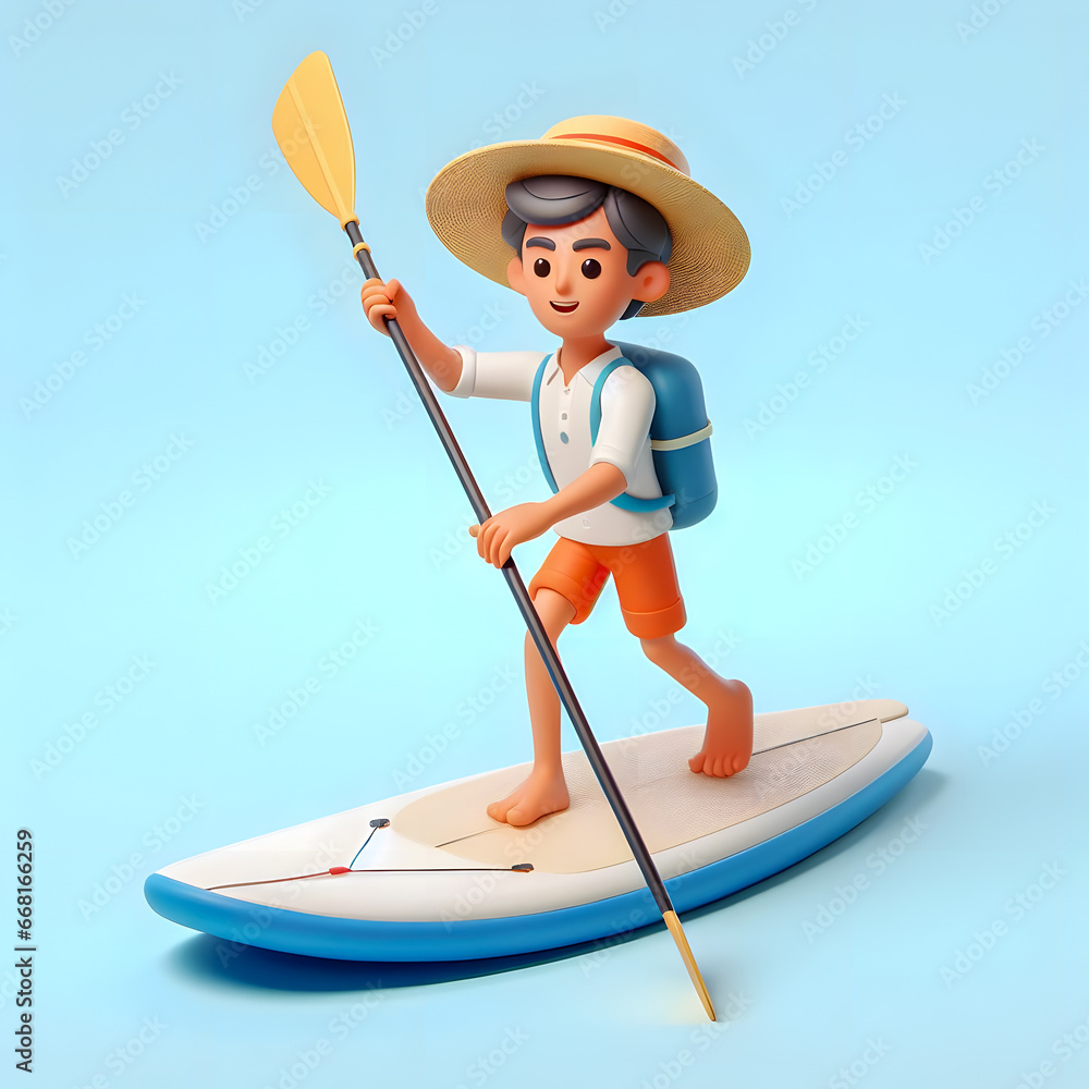 Poster there is a figurine of a man on a surfboard with a paddle generative ai