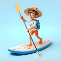 there is a figurine of a man on a surfboard with a paddle Generative AI
