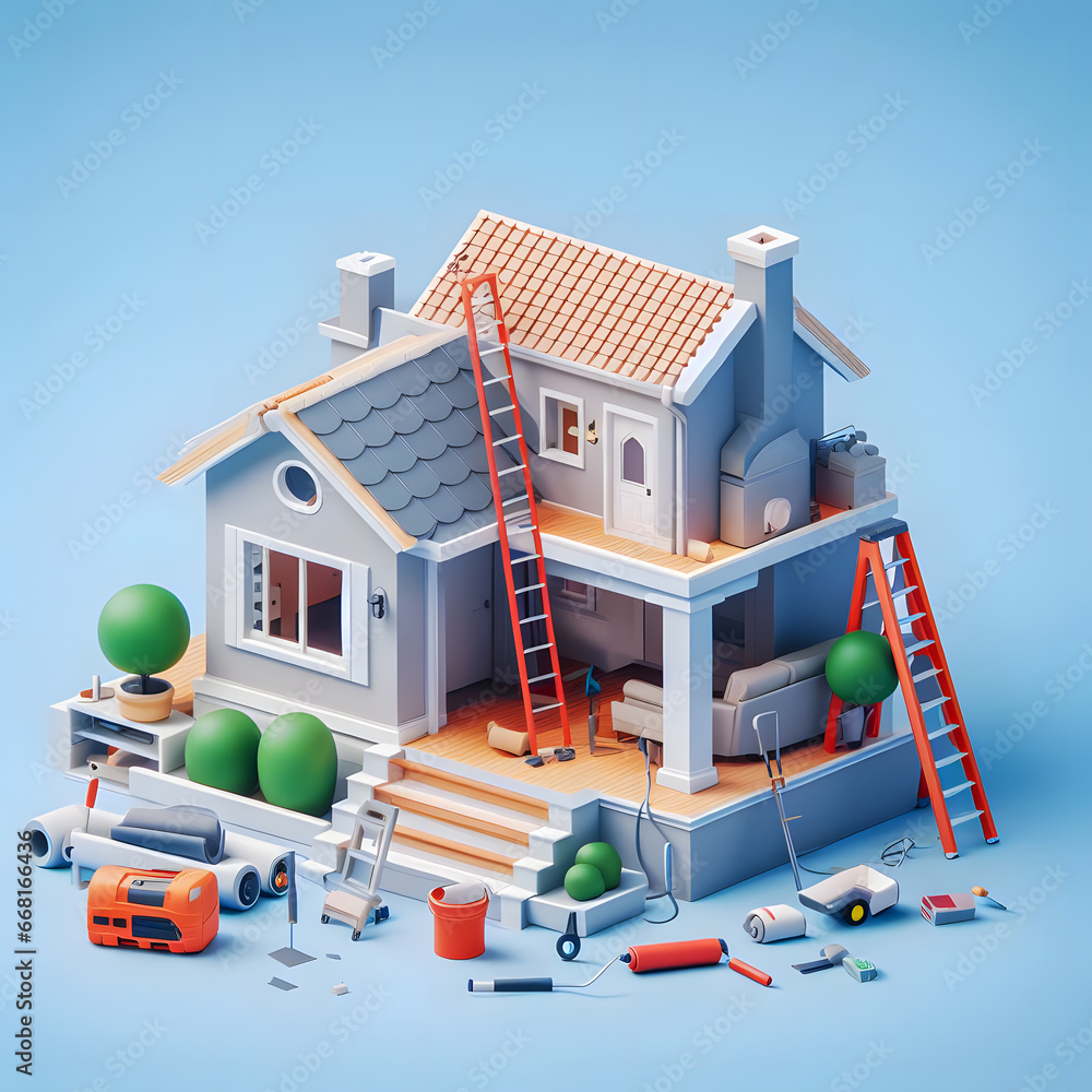 Aufkleber a close up of a house with a ladder and a ladder generative ai