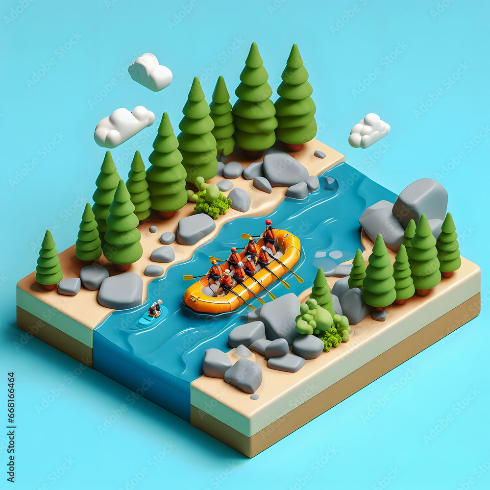 Aufkleber a close up of a raft with people on a river surrounded by trees generative ai
