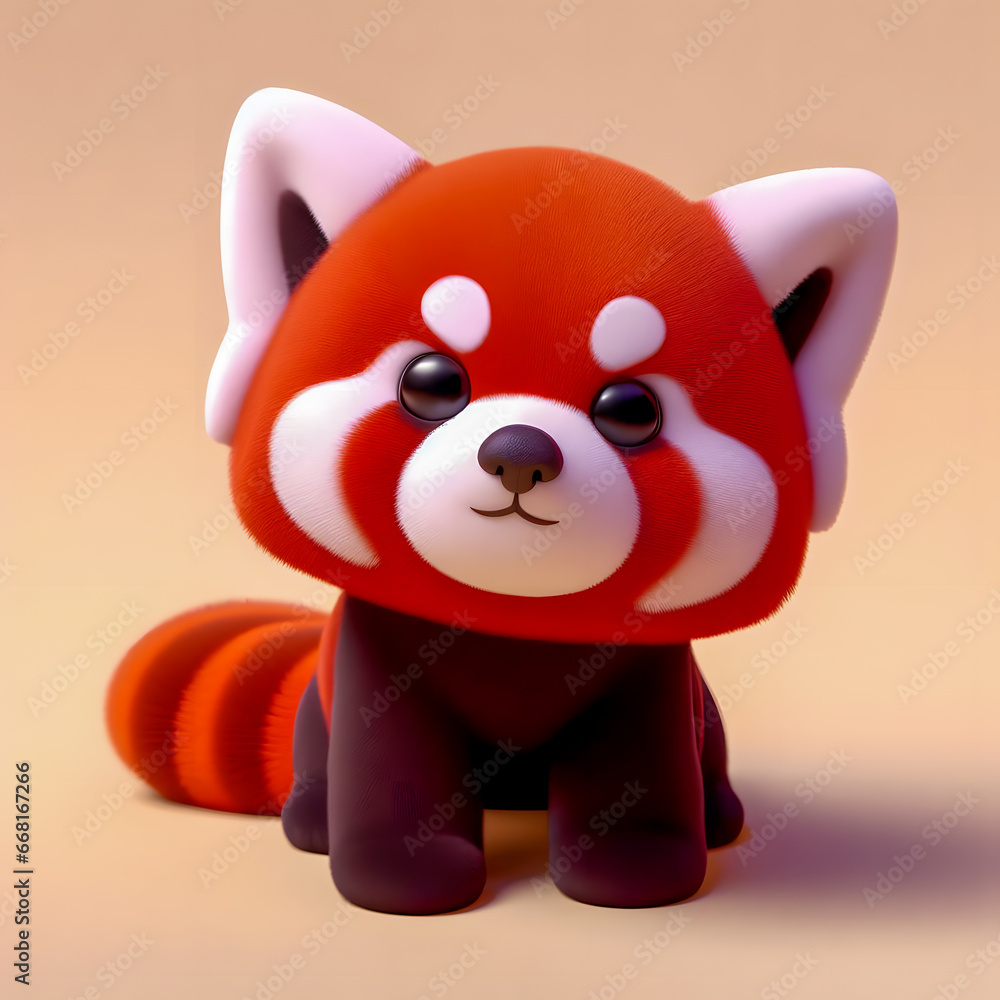 Poster a close up of a red panda sitting on a beige surface generative ai