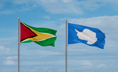 Guyana and Antarctica flags, country relationship concept