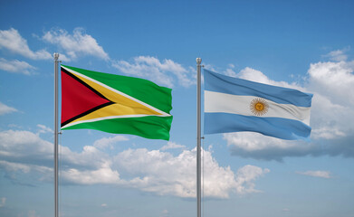 Argentina and Guyana flags, country relationship concept