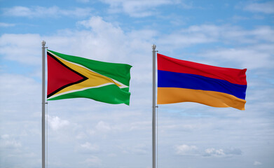 Armenia and Guyana flags, country relationship concept