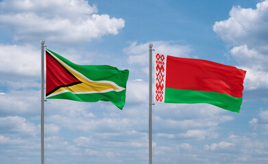 Belarus and Guyana flags, country relationship concept