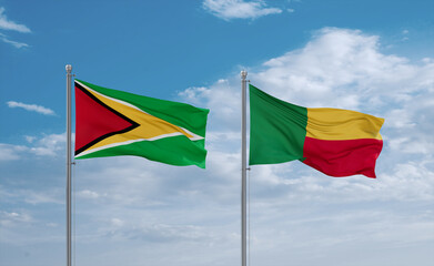 Benin and Guyana flags, country relationship concept