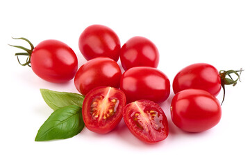 Heap of fresh cherry tomatoes, isolated on white background.
