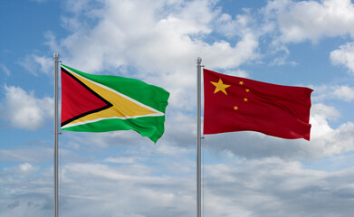 China and Guyana flags, country relationship concept