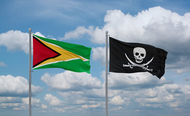 Pirate and Guyana flags, country relationship concept