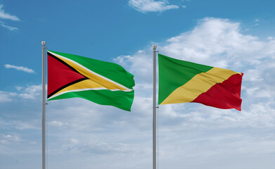 Congo and Guyana flags, country relationship concept