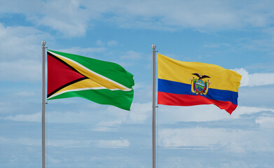 Ecuador and Guyana flags, country relationship concept