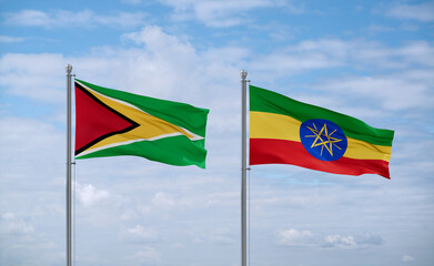 Ethiopia and Guyana flags, country relationship concept