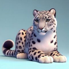 a close up of a snow leopard sitting on a blue surface Generative AI