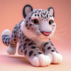 a close up of a toy snow leopard laying on a pink surface Generative AI