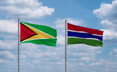 Gambia and Guyana flags, country relationship concept