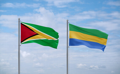 Gabon and Guyana flags, country relationship concept