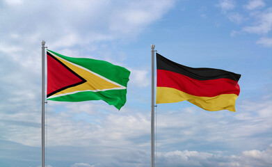 Germany and Guyana flags, country relationship concept