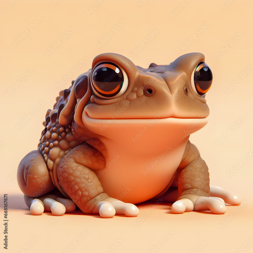Poster there is a small toy frog sitting on a table generative ai