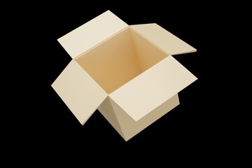 open cardboard box on black, 3D