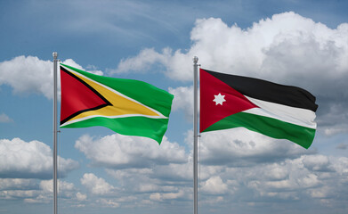 Jordan and Guyana flags, country relationship concept