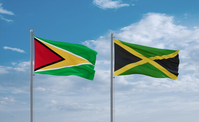 Jamaica and Guyana flags, country relationship concept