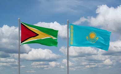 Kazakhstan and Guyana flags, country relationship concept