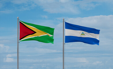 Nicaragua and Guyana flags, country relationship concept