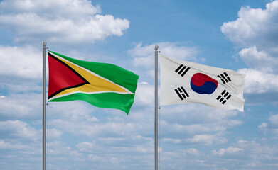 South Korea and Guyana flags, country relationship concept