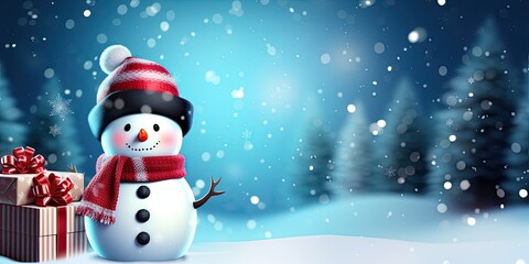 Fototapeta premium Snowman Christmas celebrating background concept featuring a festive and magical scene