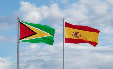 Spain and Guyana flags, country relationship concept