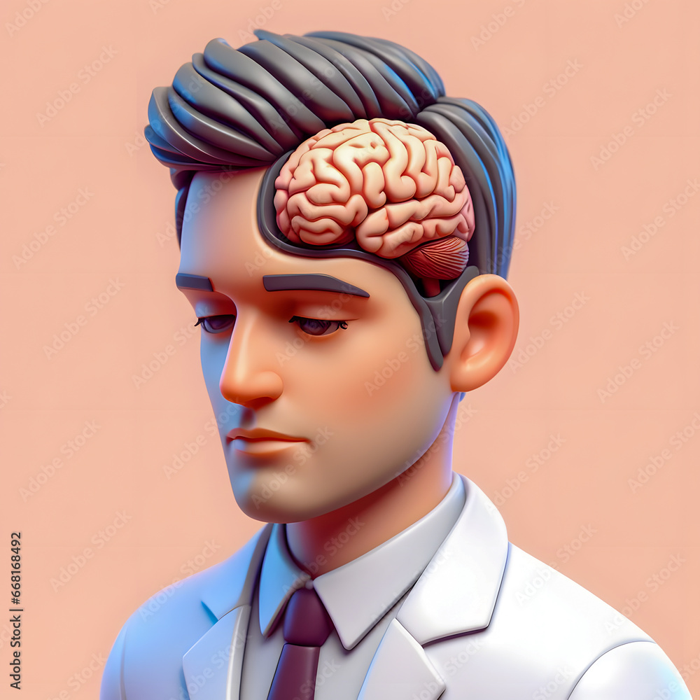 Poster a close up of a man with a brain in his head generative ai