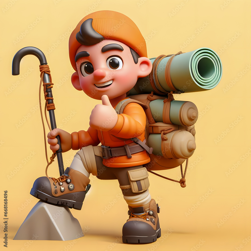Poster a close up of a cartoon character with a backpack and a stick Generative AI
