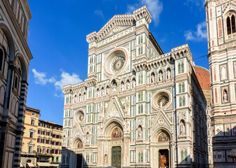 Cathedral of Saint Mary of the Flower (Cattedrale di Santa Maria del Fiore) or Duomo di Firenze, Florence, Italy - obrazy, fototapety, plakaty