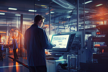 A professional male engineer monitors the cutting-edge technolog