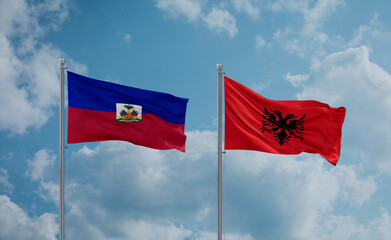 Haiti and Albania national flags, country relationship concept