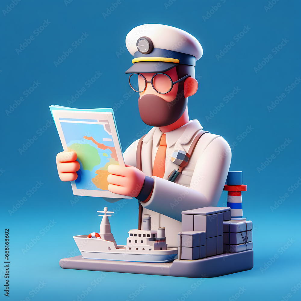 Poster a close up of a cartoon character holding a map and a ship generative ai