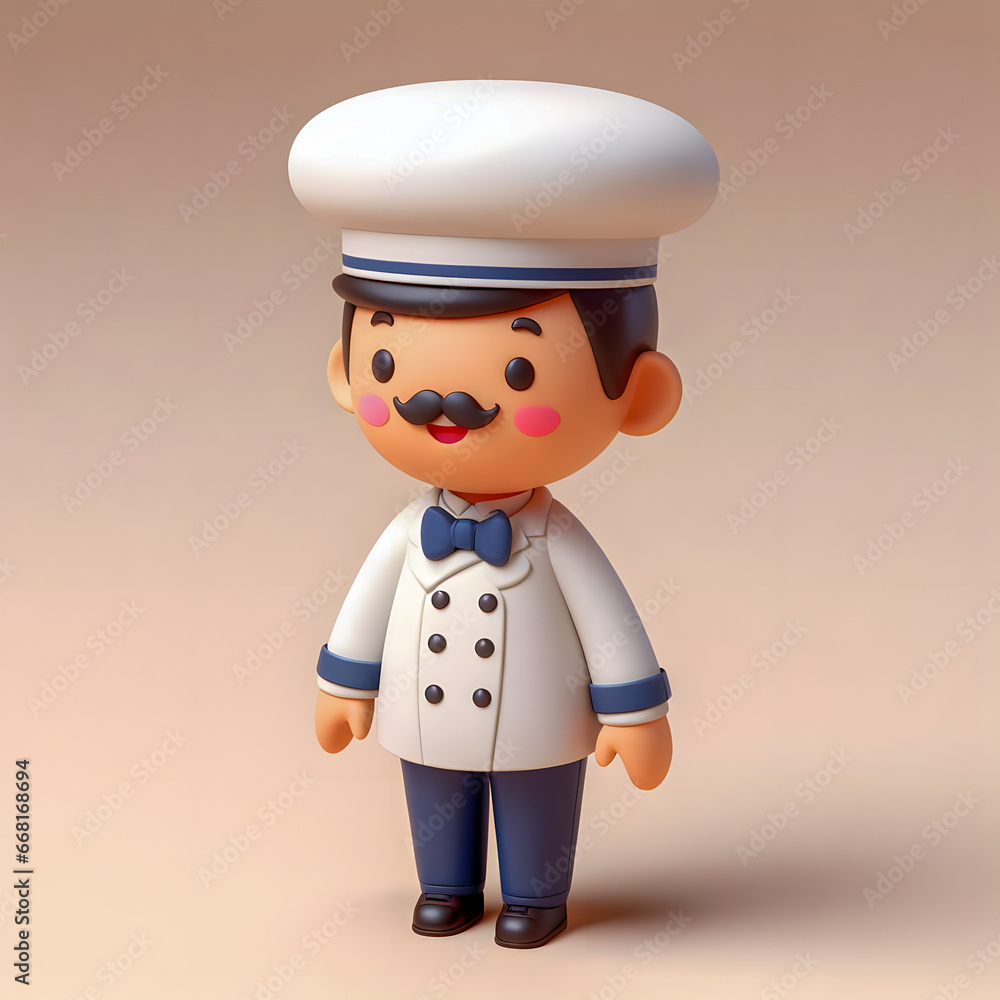 Poster there is a small toy of a chef with a mustache Generative AI
