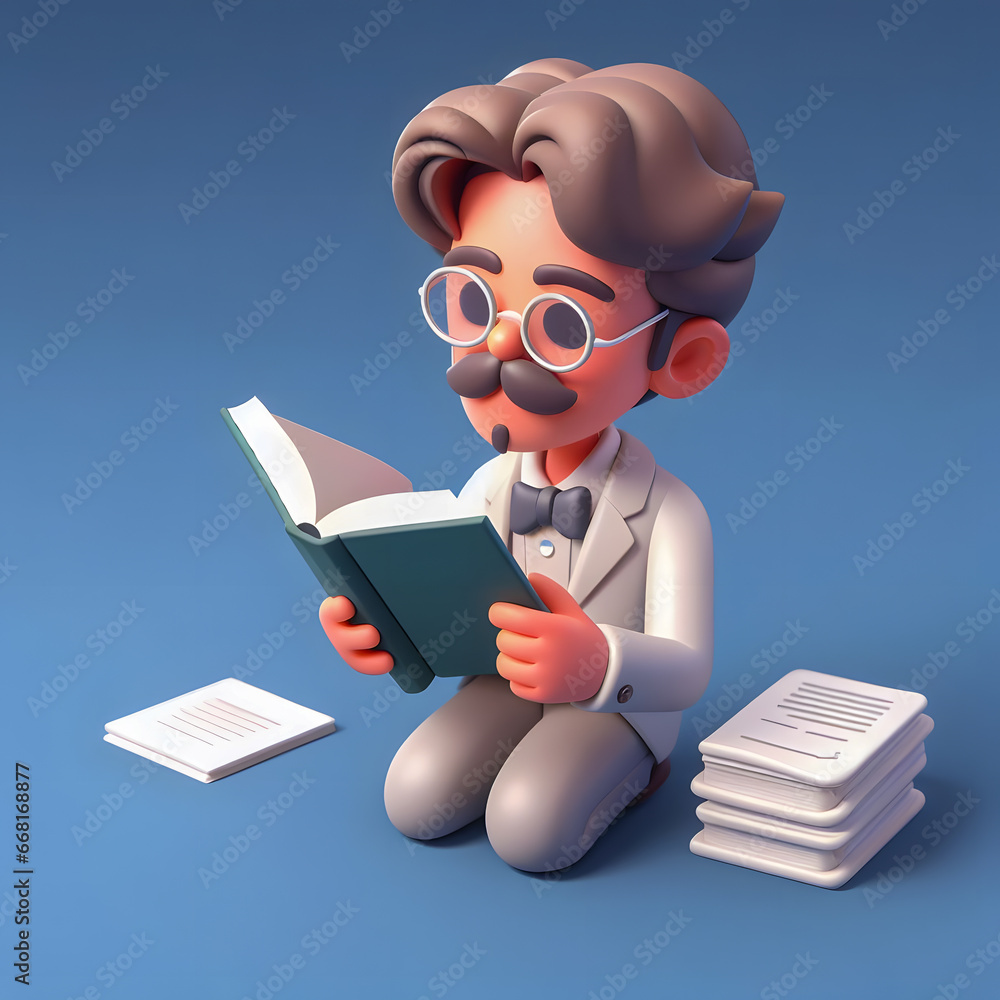 Poster a close up of a cartoon character reading a book generative ai