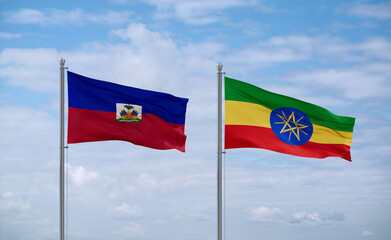 Ethiopia and Haiti flags, country relationship concept