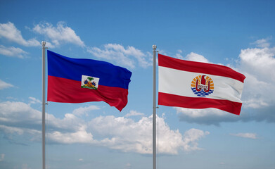 Haiti and French Polynesia flags, country relationship concept